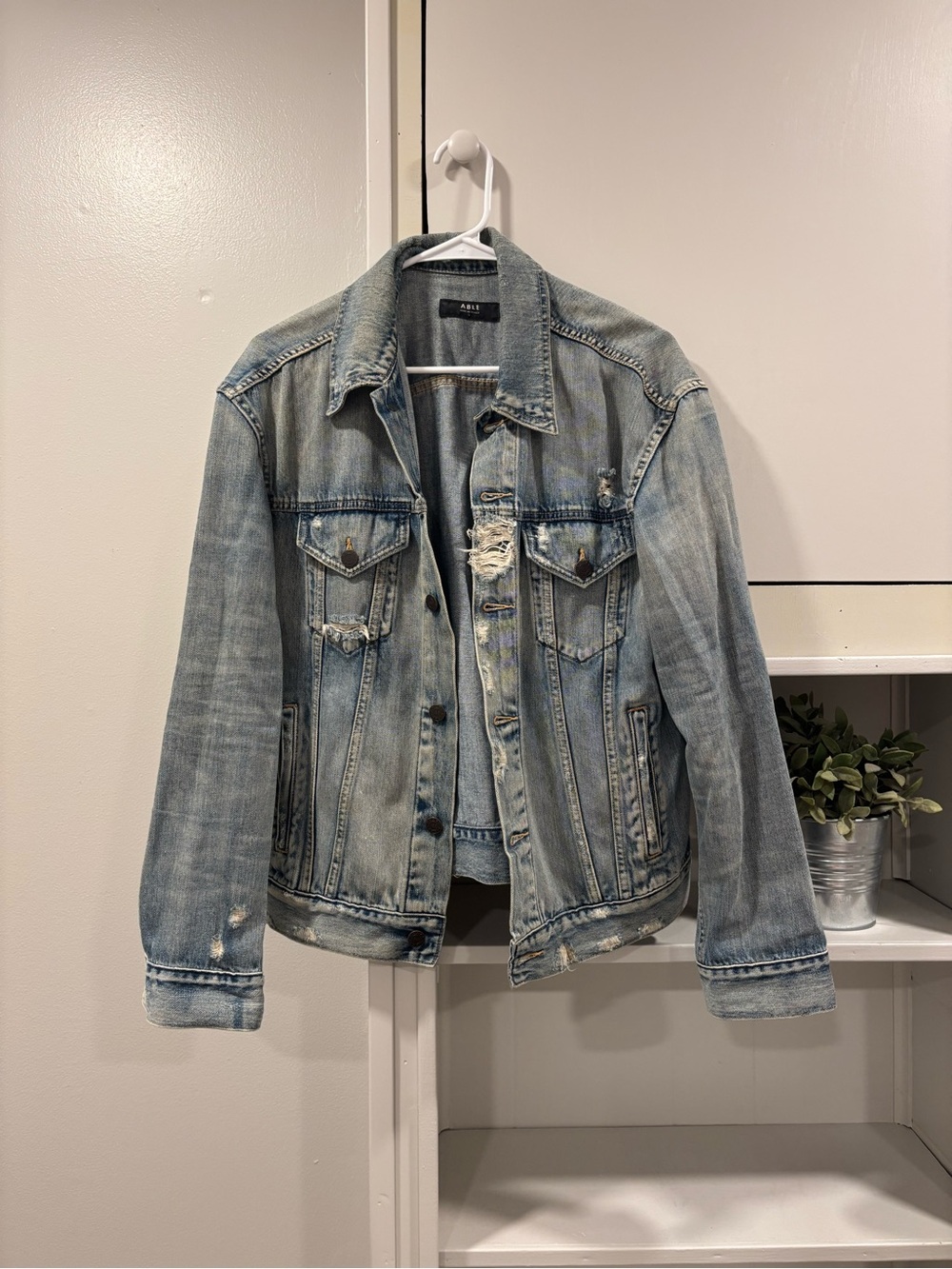Able Light Wash Distressed Denim Jacket - Blue